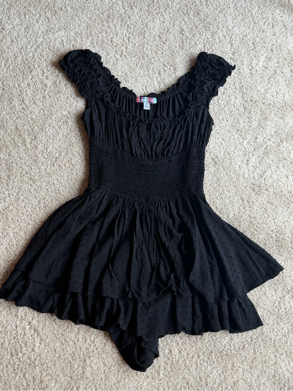 Urban Outfitters Black Ruffled Smocked Skater Romper Dress
